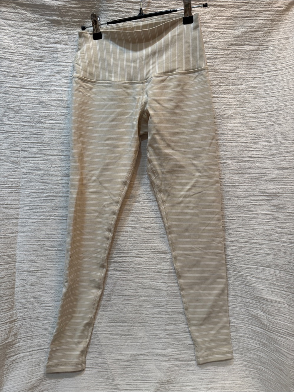 Neutral Striped High-Waist Leggings - Cream & White striped